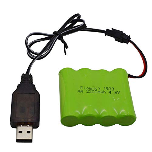 Blomiky 4.8V 2200mAH AA NiMH Rechargeable Battery with SM-2P Connector Plug and USB Cable Suitable for SY-E511 RC Excavator RC Vehicle Car Truck Crawler / 4.8V 2200mAh NiMH Battery