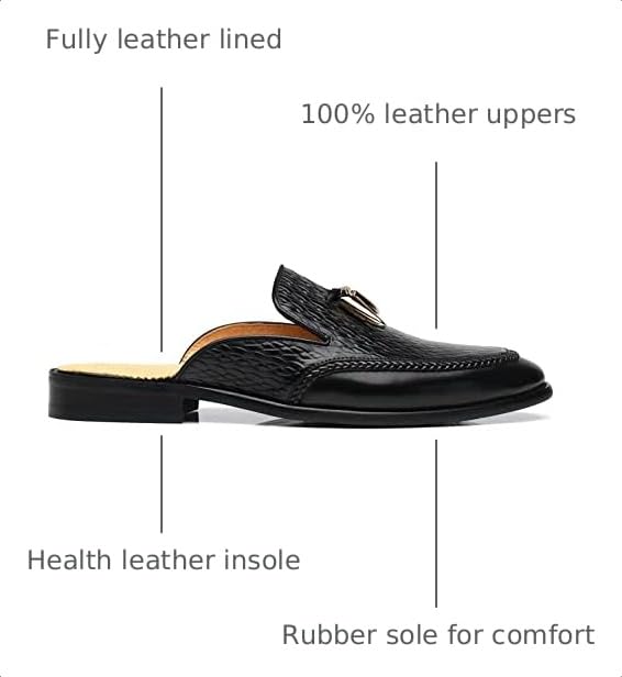 Image of Mens Black Backless Loafers Genuine Leather Mules Shoes