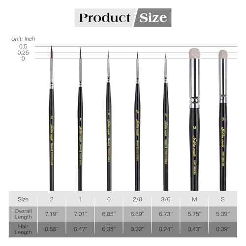 Image of Kolinsky Sable Miniature Paint Brushes - Golden Maple 7pcs Detail Paint Brushes Drybrushes for Acrylic Watercolor, Small Fine Detail Paint Brush Set for Mini Paints (Black)