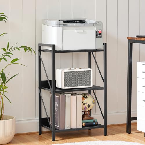 Image of HOOBRO Bookshelf, 3-Tier Industrial Bookcase, Book Shelf Storage Organizer, Small Bookshelf with Metal Frame for Living Room, Bedroom, Home Office, Kitchen, Black BB71SJ01