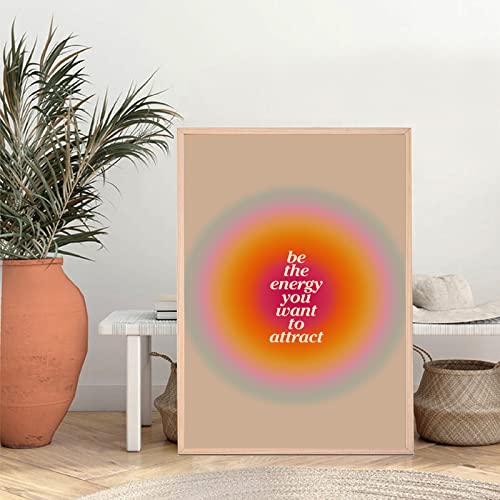 Colorful Wall Art Prints Pink Aesthetic Artwork Danish Pastel Wall Pictures Pink Gradient Poster Aura Trendy Wall Decor Be The Energy You Want To Attract Poster Positive Aura Art Prints 16X24Inch Unframed #TOP4