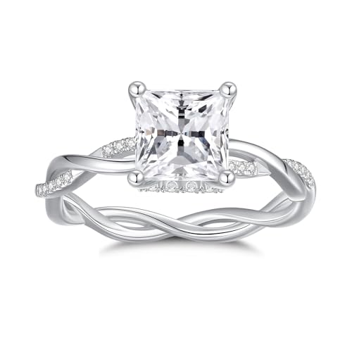 1.5CT 2CT Princess Cut Moissanite Rings for Women D Color VVS1 Moissanite Engagement Ring S925 Sterling Silver Promise Wedding Rings for Women