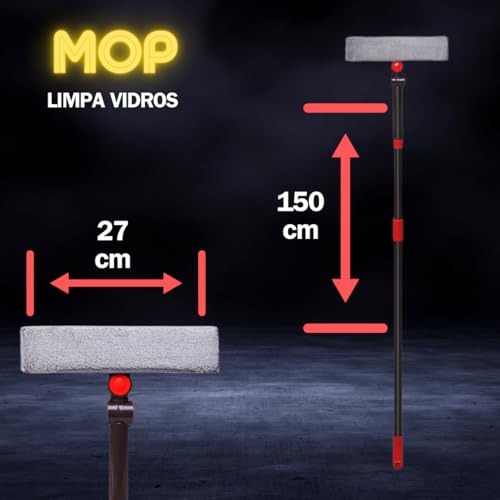 Limpa Vidros 2 em 1 Articulado Esfregão + Rodo Com Cabo Em Aço Extensível de 150cm