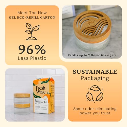 Image of Fresh Wave Odor Removing Gel Eco-Refill, 63 oz. Orange Scent | 2 Empty Refillable Glass Jars | 2 Room Set
