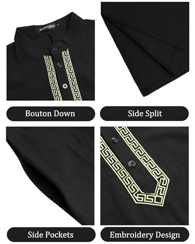 NANAMEEI Mens Kaftan Button Down Men Kurta Thobe Long Sleeve Robe Cotton Linen Muslim Caftan M-3XL4