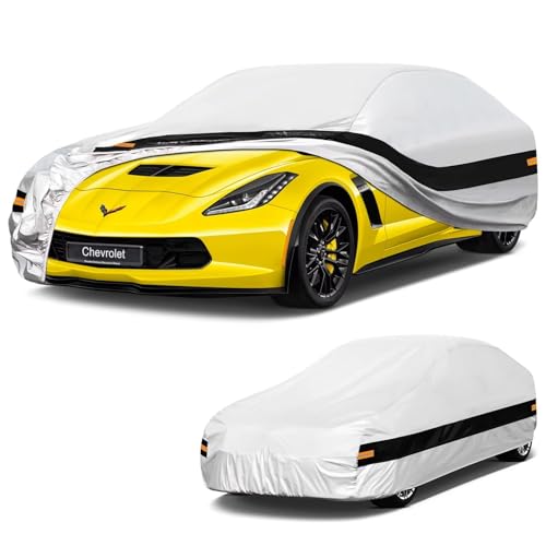 Image of 10 Layers Car Cover Custom Fit for Chevrolet Corvette (1980-2019) C3,C4,C5,C6,C7, Waterproof All Weather for Automobiles, Outdoor Full Cover Sun Dust Protection with Cotton. Silver