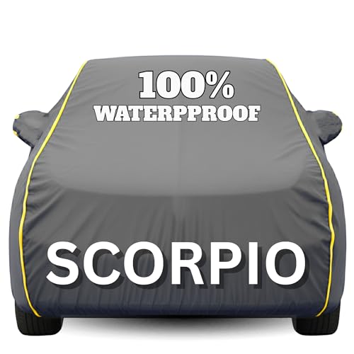Image of Waterproof Car Body Cover - 100% Water Proof Custom Fit New Car Covers, Outdoor Full Protecting Cover for Scorpio N (All Models) with Free Storage Bag - UV, Rain & Dust, All Weather Protection