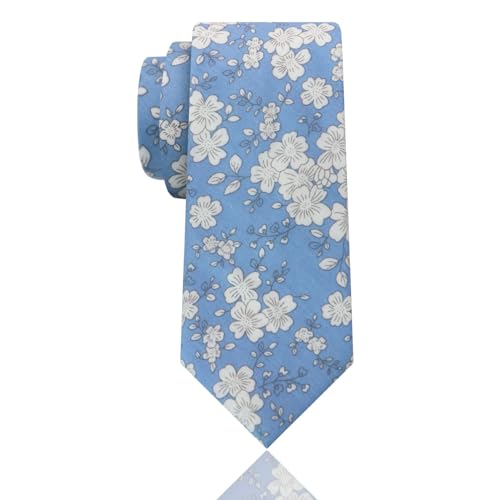 Image of Luckyvestir Mens Ties, Sage /Dusty Blue /Pink Floral Ties for Men, 2.76 inch Cotton Flower Necktie for Wedding /Groomsmen /Party