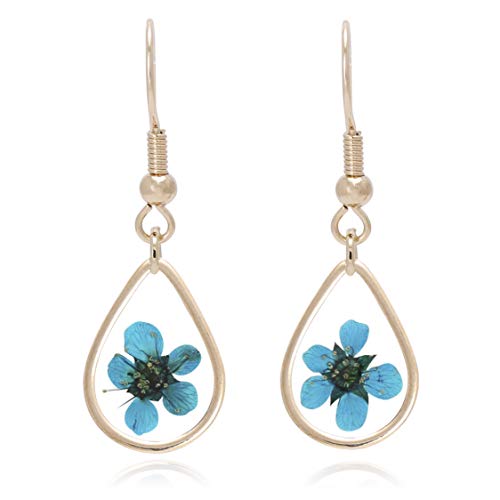 Bonaluna Women's Pressed Flower Tear Drop Earrings Turquoise