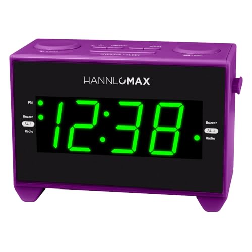 HANNLOMAX HX-132CR Alarm Clock Radio, PLL FM Radio, USB Type-A and USB Type-C for Charging, Drawer-Type Charger Holder for Smartwatches, Night Light, AC Operation Only. (Purple)