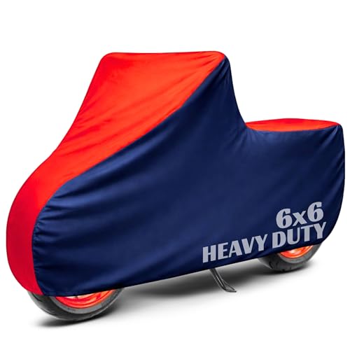 Image of 6X6 Heavy Duty Bike Cover for Jupiter 125, Dual Tone Red & Blue, All-Weather Protection, Waterproof, UV Resistant, Dustproof, Windproof, Durable Outdoor Motorcycle Body Covers for Daily Use