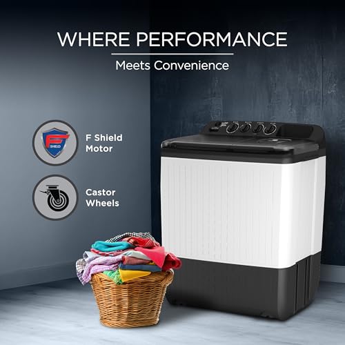 Image of Lloyd 9 kg 5 Star Semi Automatic Top Load Washing Machine |1300 RPM | Detergent Storage Zone | 3 Wash Programs | Swift Dry | Magic Filter, (GLWS905AONDG, Dark Grey and White)