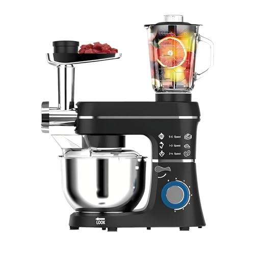 Batidora de Pie 5-en-1 con Tazón de Acero Inoxidable de 10L 1400W Potente para Amasar, Mezclar y Hacer Jugos Perfect para Repostería y Batidos(Black)