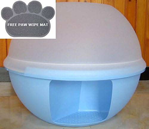 Luxury Round Enclosed Cat Litter Box. Extra Large (Blue)