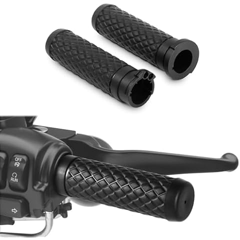 JUNJUMOTO Hand Grips 1 inch Cable Throttle Control Non-Slip Rubber Handle BarsDiamond Pattern Compatible with Harley Touring Dyna Softail Sportster XL VRSC (Cable Throttle,Classic Pattern) Cover