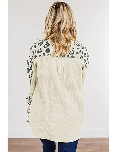Lucrosun Women's Oversized Blouse Leopard Print Corduroy Shacket Jacket3