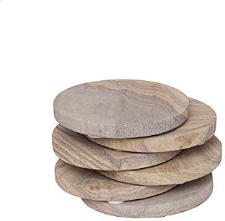 GoCraft Sandstone Absorbent Coasters | Natural Yellow Sandstone Round Coasters for Your Drinks, Beverages & Wine/ Bar Glasses (Set of 6)