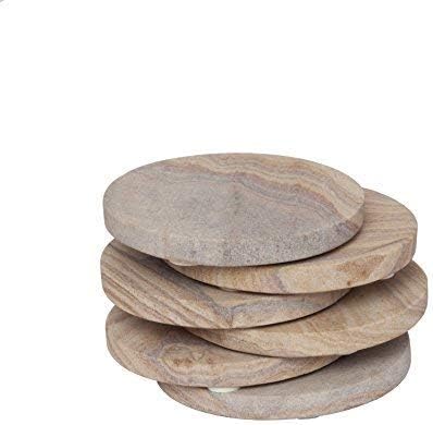 GoCraft Sandstone Absorbent Coasters | Natural Yellow Sandstone Round Coasters for Your Drinks, Beverages & Wine/ Bar Glasses (Set of 6)