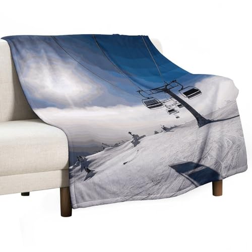 Couverture flanelle légère et chaude pour lit avec motif de ski