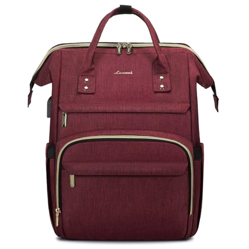 Image of LOVEVOOK Laptop Backpack for Women,15.6 Inch Professional Womens Travel Backpack Purse Computer Laptop Bag Nurse Teacher Backpack,Waterproof College Work Bags Carry on Back Pack with USB Port,Wine Red