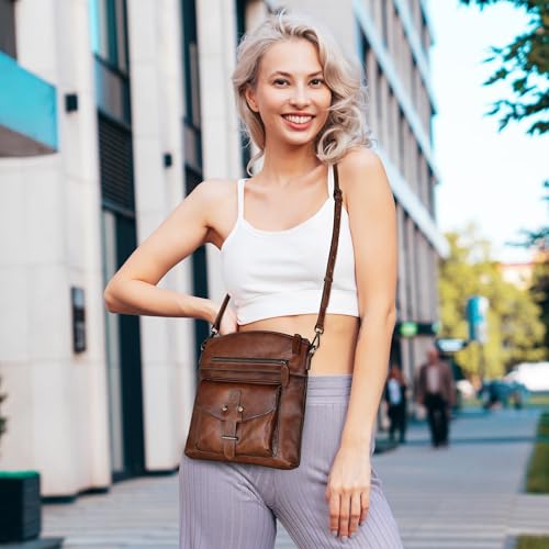 Image of HESHE Leather Crossbody Bags for Women Shoulder Handbags Satchel Purse | Spacious Medium Crossover Shoulder Purse with Adjustable Sling Straps Lightweight Hobo Bags for Work,Travel and Daily Use