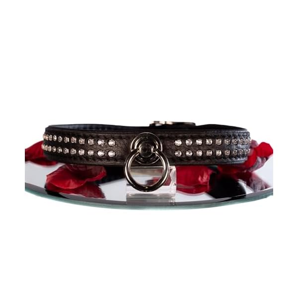 SiaLinda: Halsband echtes Elch Leder mit Strass schwarz 20mm breit – Bild 3