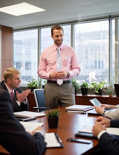 Men's Dress Shirt with Matching Tie and Handkerchief Set, S-4XL4