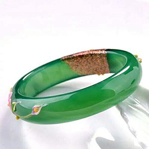 Olydmsky Damen Armbander,Damen Armreifen, echte Jade, natürlicher grüner Achat, Pfau bemalt und geschnitzt Chalcedon Armband, Geschenk für Mutter an Freundin Cover
