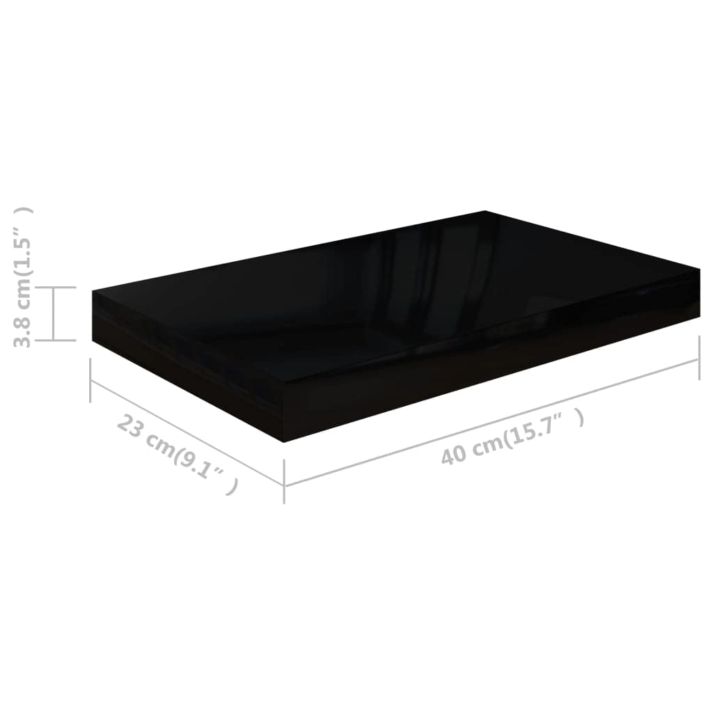 Scaffalature, mensole da parete e sporgenze, 4 pezzi, nero lucido, 40 x 23 x 3,8 cm MDF