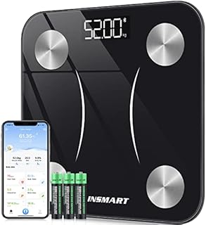 INSMART Körperfettwaage Waage Personen Personenwaage digital mit APP, Bluetooth Waage für Körperfett, BMI, Gewicht, Pulsschlag, Muskelmasse, Wasser, Protein, Skelettmuskel, Knochengewicht, BMR, usw.