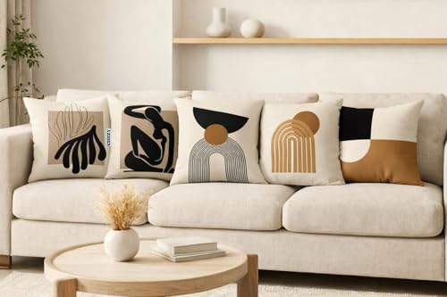 Image of CIDIZY Modern Printed Jute Cushion Cover 16 Inch X 16 Inch, Set of 5, Multicolour