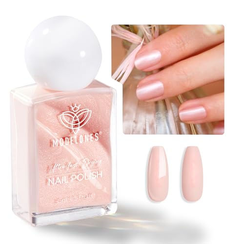 Modelones Esmalte de Uñas Secado Rápido Pintauñas Brillante, Acabado Semipermanente Hasta 7 días de duración, 15ml Rosa Brillante