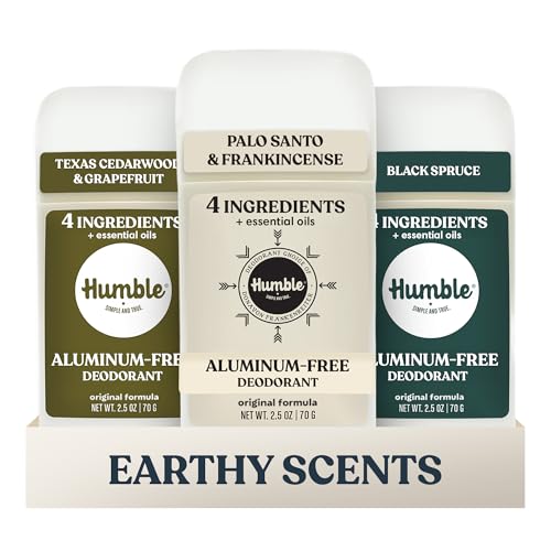 Humble Aluminum-Free Deodorant for Women & Men Earthy Scents Variety Pack - Clean & Fresh Natural Deodorant Stick with Essential Oils for Long-Lasting Odor Control - 3 Pack