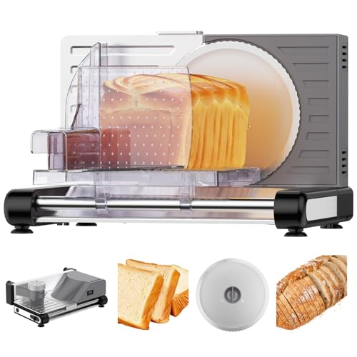 AERKINE Meat Slicer Machine for Home - 120W Deli Food Slicer with Removable 6.7' Stainless Steel Blades, 0-18mm Adjustable Thickness, Easy to Clean, Electric Meat Slicer for Meat Cheese Bread