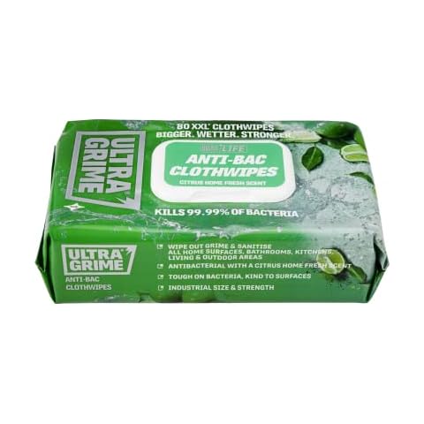 UltraGrime Anti-Bacterial Wet Wipes - Big Size Disposable Industrial-Grade Cleaning Wipes - Tougher Multi-Purpose Heavy-Duty Sanitizing Cloths - Citrus (80 Thick Large Wipes) Cover