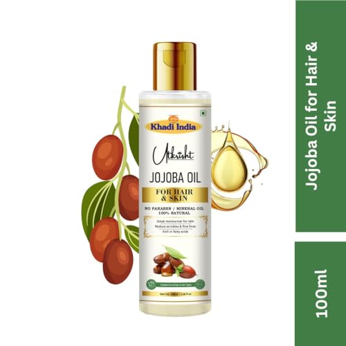 Image of Khadi Jojoba Oil For Skin & Hair 100ml | Organic & Natural Oil for Hair Growth & Nourishing Skin Care | Non Sticky, Paraben, Mineral Oil Free | For All Hair Types | Daily Use for Men & Women