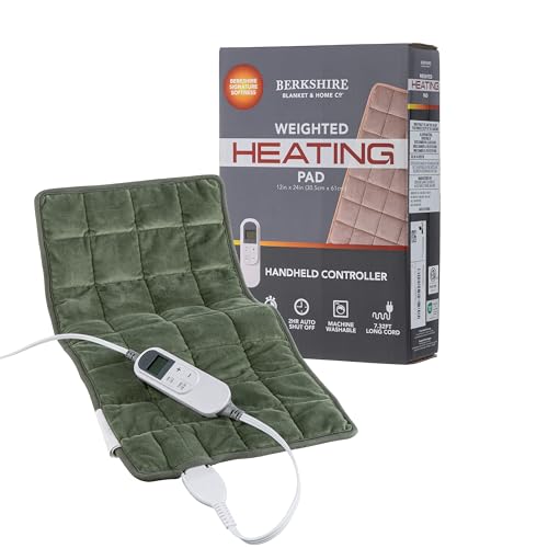 Image of Berkshire Blanket Weighted Heating Pad - 12 inchx24 inch Electric Heat Wrap with 10 Heat Settings & Auto Shut Off - Soothing Heat Wrap for Back, Neck, Shoulders, Legs, Abdomen - Machine Washable & Portable