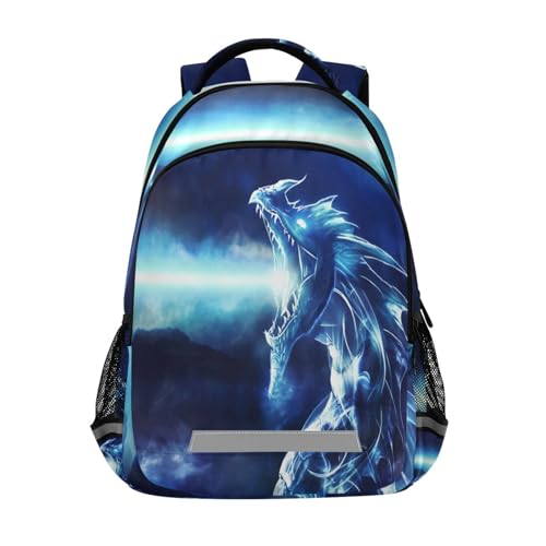 Angry Dragon School Backpacks with Chest Strap for Teens Boys Girls,Lightweight Student Bookbags 17 Inch, Blue Casual Daypack Schoolbags