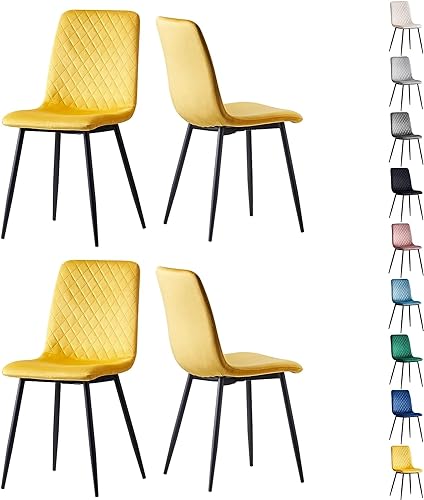 mcc direct Lot de 4 chaises de design en velours, pieds en métal, chaises Lexi (jaune)