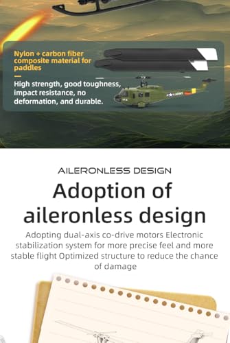 NULA YUXIANG F07 UH-1D RC Helicopter for Adult, 1/34 Scale 6CH 2.4G 6-Axis Gyro 3D/6G Brushless Remote Control Helicopter Flying Aircraft, Optical Flow Positioning - 2 Battery - Image 9