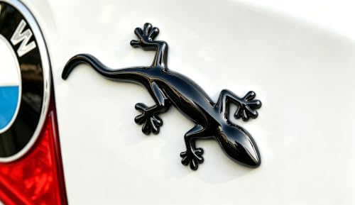 Image of 2PCS 3D Gecko Emblem Car Sticker Metal Chrome Silver Spider Badges Sticker for Universal Car Vehicle, Truck, Motorcycle, RV, Scooter, SUV, Door, Window for Headphone Decorations (Black Gecko)