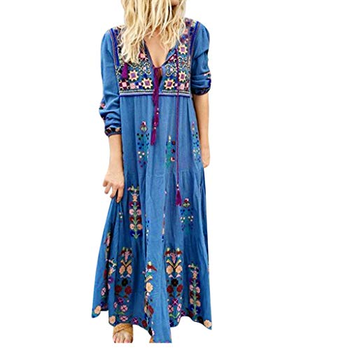 Sommerkleid Damen Lang - Boho Kleid Langarm Damen, Maxikleid Damen Sommer V...