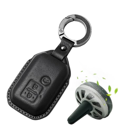 Image of Keyzone Premium Leather Key Cover & AC Vent Car Perfume Combo (4 Fragrances) | Compatible for Suzuki Victoris, Dzire, Ertiga 3 Button Smart Key. (Black)