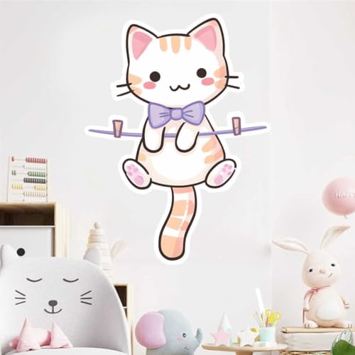 Image of Cute Sitting Cat Wall Sticker | Cartoon Kitten Self Adhesive Wall Decal for Ki-ds Room, Nursery, Bedroom & Playroom Decoration