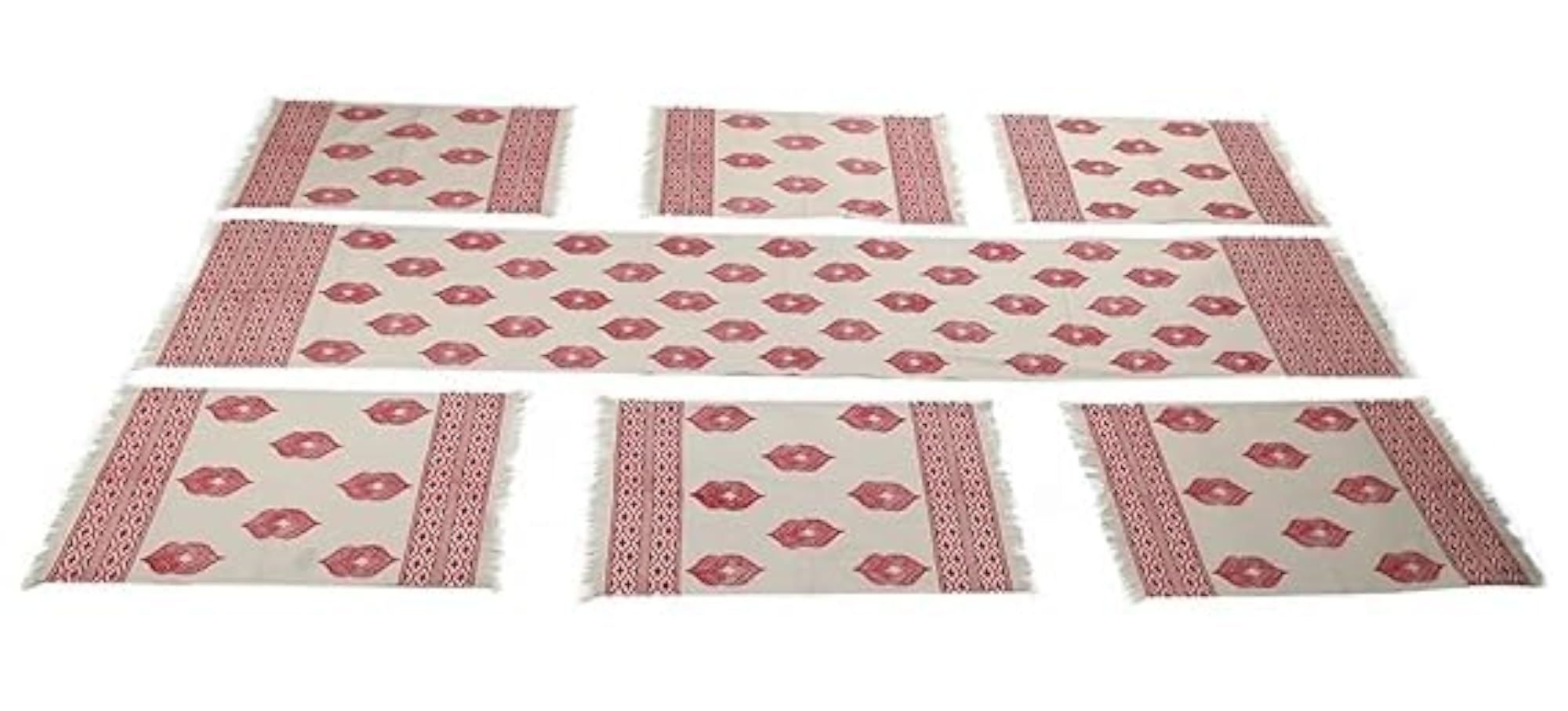 Hand Block Double Diamond Hand Block Printed Cotton Table Mat & Runner Set