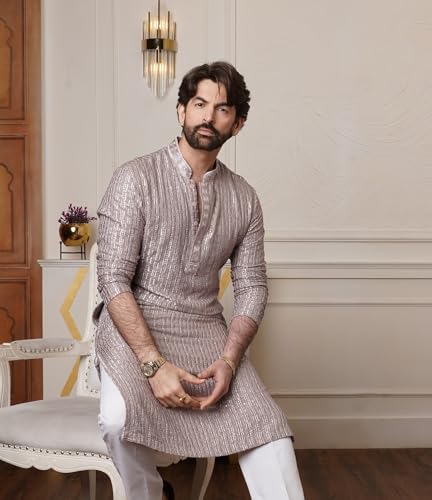 Image of SOJANYA (Since 1958 Men's Cotton Rayon Shiny Thread Sequinned Only Long Kurta