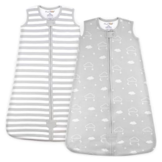 Mama Cheetah Baby Wearable Blanket, Swaddle Transition Organic Cotton Sleep Bag, 0.5 TOG Sleep Sack with 2-Way Zipper, Medium (6-12 Months), Stripe/Clouds