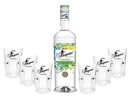 Thoquino Cachaca Set - Thoquino Cachaca 1L (40% Vol) + 6xGläser Glas Caipirinha Cocktail - [Enthält Sulfite]