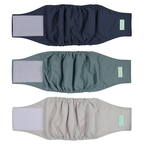 Image of wegreeco Washable Male Dog Belly Band (Stylish Pattern)- Pack of 3 - Washable Male Dog Belly Wrap, Dog Diapers Male (Blue, Green, Champagne, X-Small)