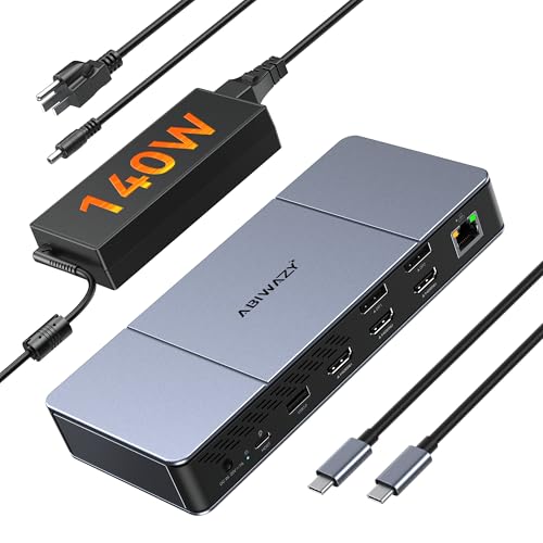 Displaylink Docking Station Triple 4K HDMI Monitors for MacBook M1 M2 M3 M4/Windows Laptop,Displaylink Dock with 140W PD Adapter, 3 HDMI,2 DisplayPort,10Gbps USB-C/A Ports, Ethernet, Audio,SD/TF Card